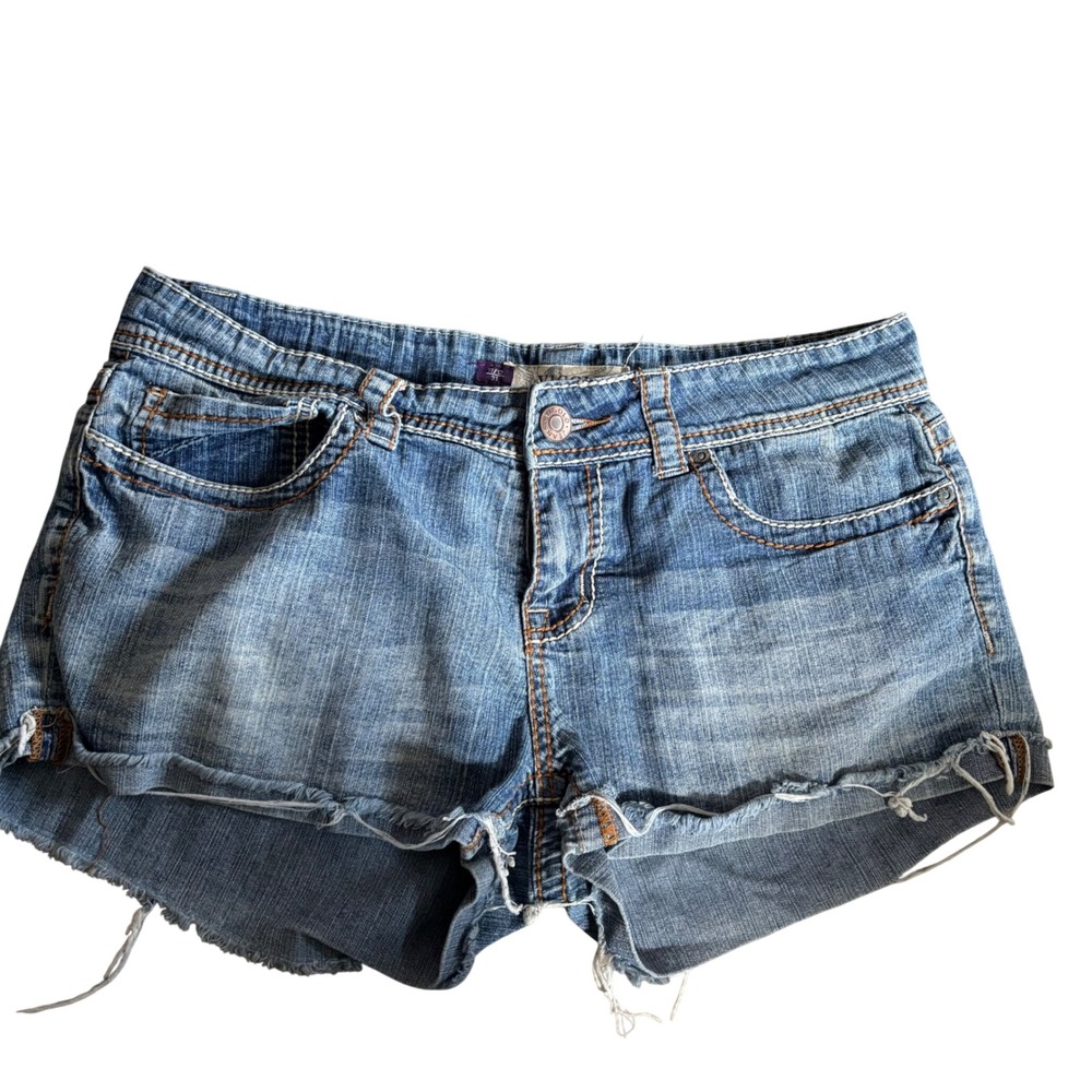 Vigold Denim Shorts Womens 11/12 Blue Cutoff Embroidered Fleur De Lis